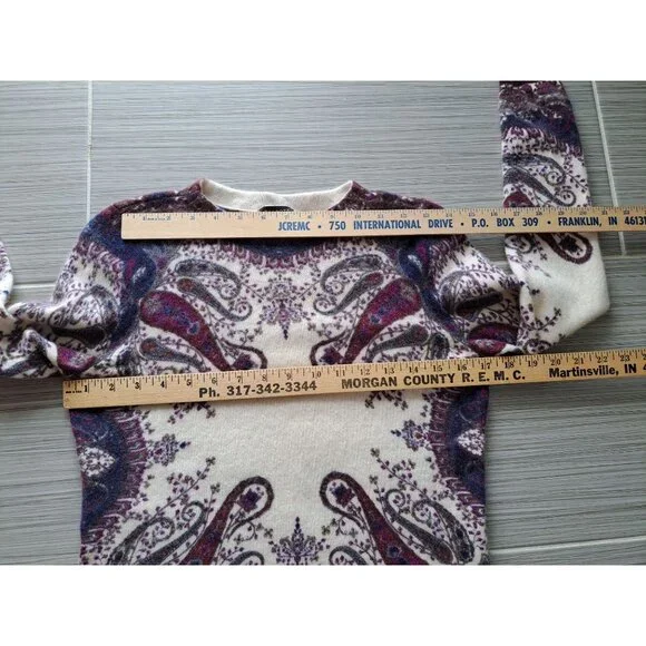 Talbots Cashmere Paisley Sweater Soft Purple Navy White Women's Med Luxury - Picture 7 of 8